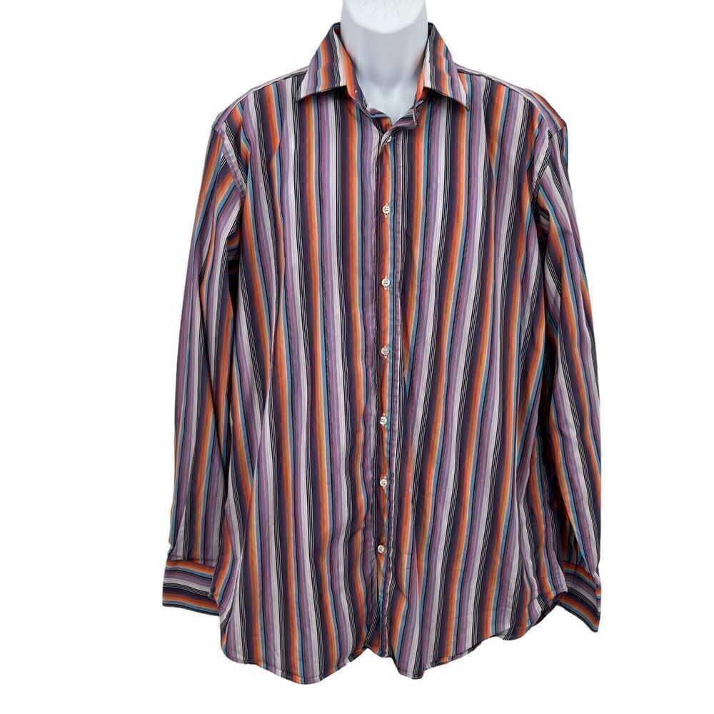 ETRO Button Down Shirt Size 44 Striped Multicolor Long Sleeve Made In Italy